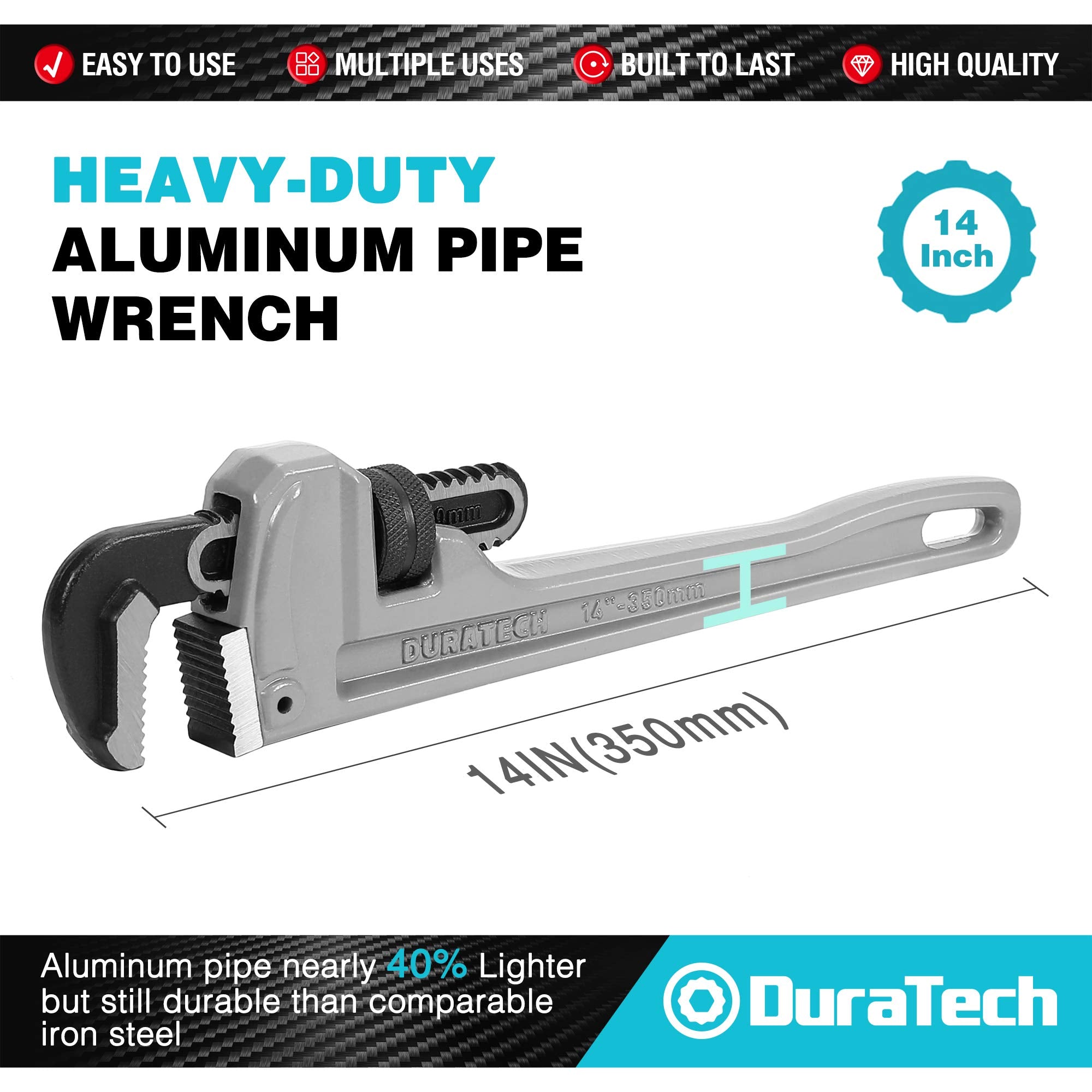DURATECH 14-inch aluminum pipe wrench adjustment nut demonstrates smooth operation