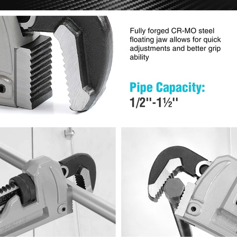 DURATECH aluminum pipe wrench I-beam handle offers balanced control during tightening