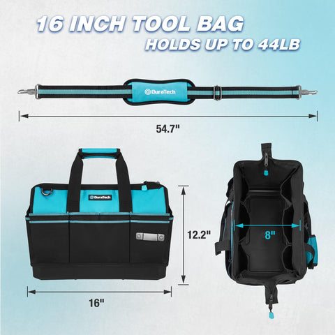 DURATECH tool bag showing its wide-mouth opening for quick tool access.