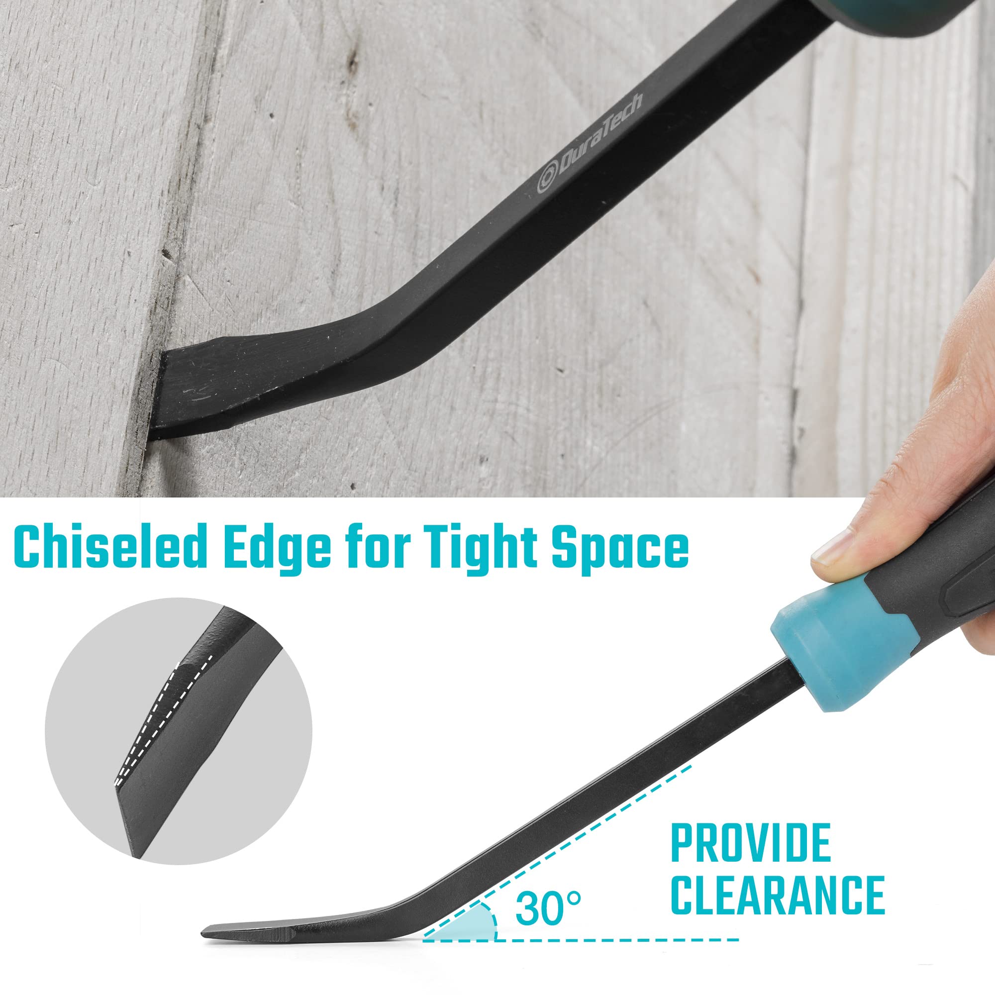 DURATECH 18-inch pry bar angled tip for heavy objects and leverage.