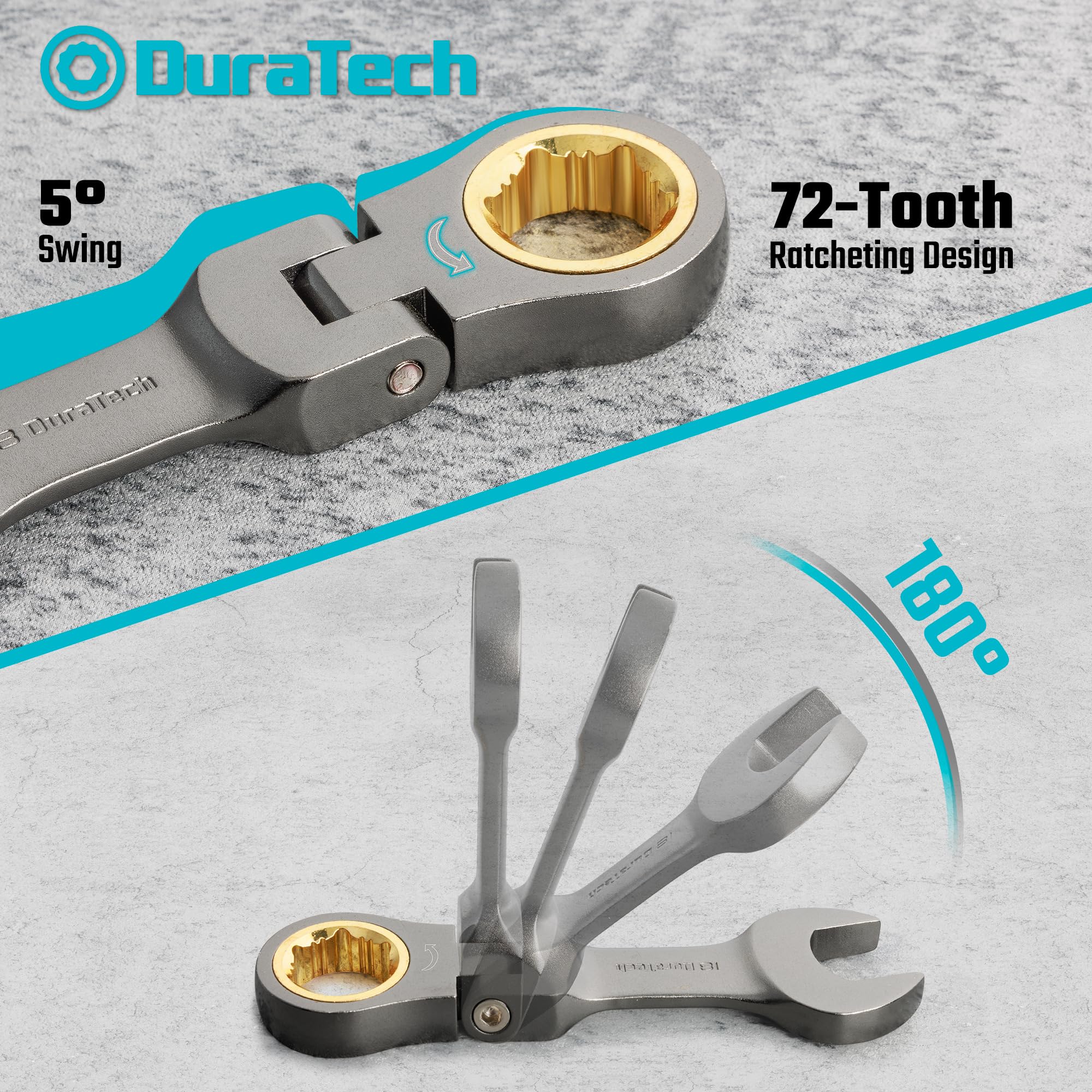 DURATECH 180-degree-flex head design enables access around obstacles for hard-to-reach fasteners.