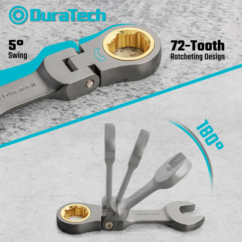 DURATECH 180-degree-flex head design enables access around obstacles for hard-to-reach fasteners.