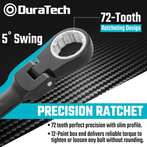 DURATECH 180-degree flex heads enabling versatile angles