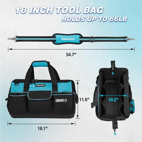 DURATECH tool bag exterior shows 13 pockets for quick access.