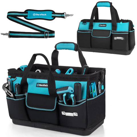 DURATECH 18-inch tool bag with waterproof base keeps tools dry on site.