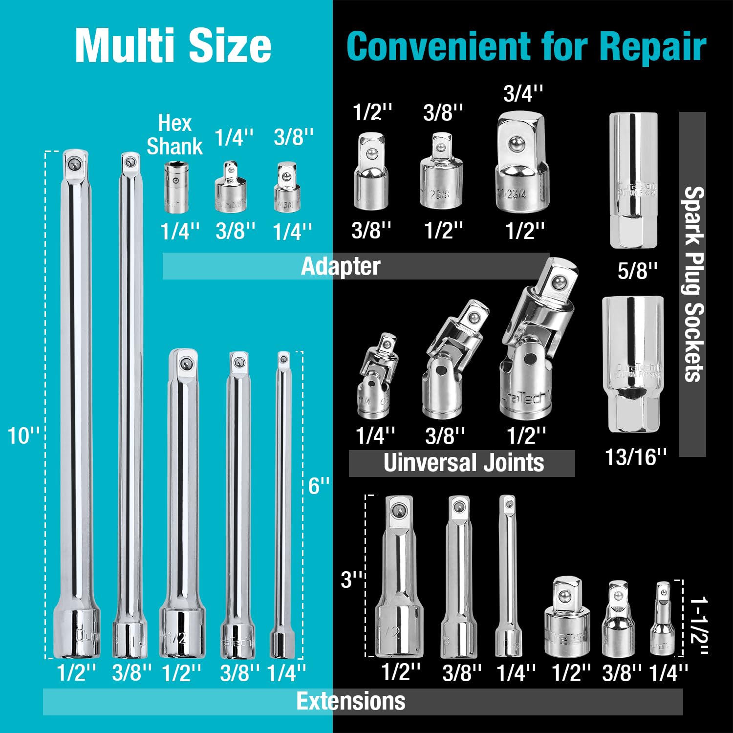 Duratech universal joints enabling flexible angles for difficult access