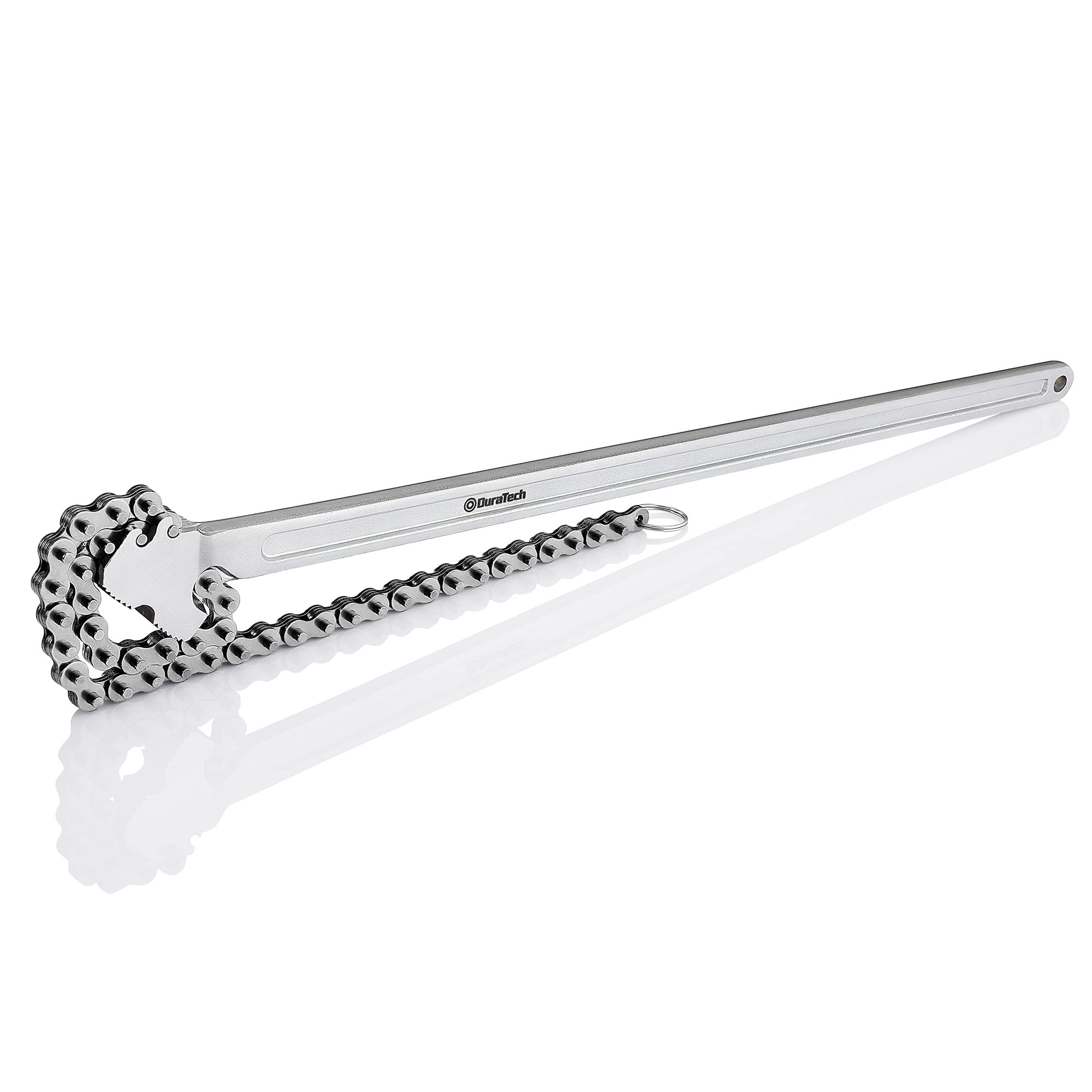 DURATECH 24 inch chain wrench showing adjustable length for a firm grip on large fittings.