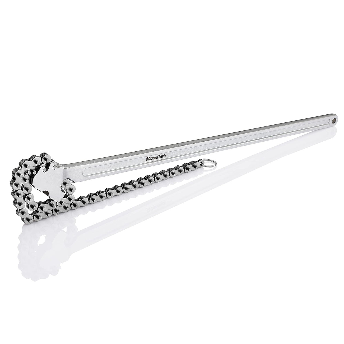 DURATECH 24 inch chain wrench showing adjustable length for a firm grip on large fittings.