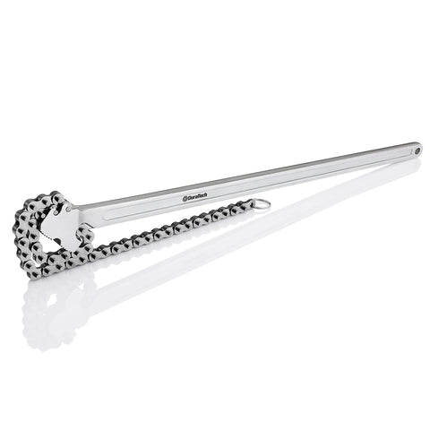 DURATECH 24 inch chain wrench showing adjustable length for a firm grip on large fittings.