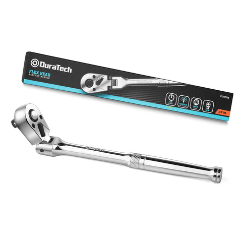 DURATECH 3/8-inch flex-head ratchet with 180-degree pivot for hard-to-reach fasteners.