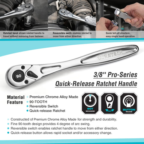 DURATECH 3/8 inch drive ratchet handle enclosed head reduces dirt ingress