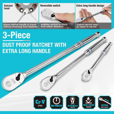 DURATECH 3-piece ratchet set with 1/2 drive, high torque potential