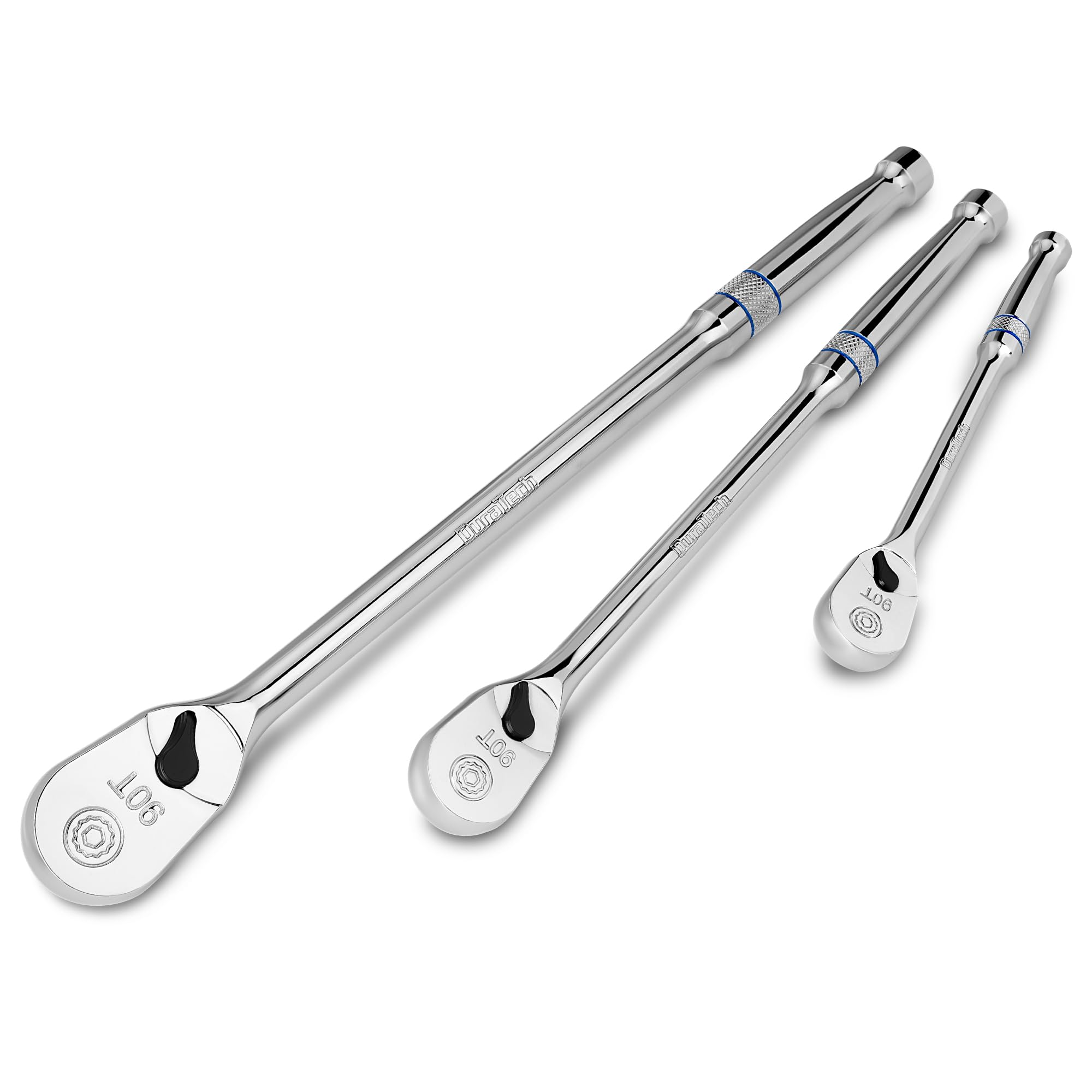 DURATECH 3-piece ratchet set with 1/4 drive, polished finish for tight spaces