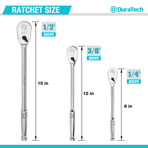 DURATECH 3-piece ratchet set with 3/8 drive, ergonomic reach