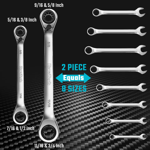 Duratech small-sizes wrenches shown for quick-fit with 5/16 to 1/2 inch nuts.