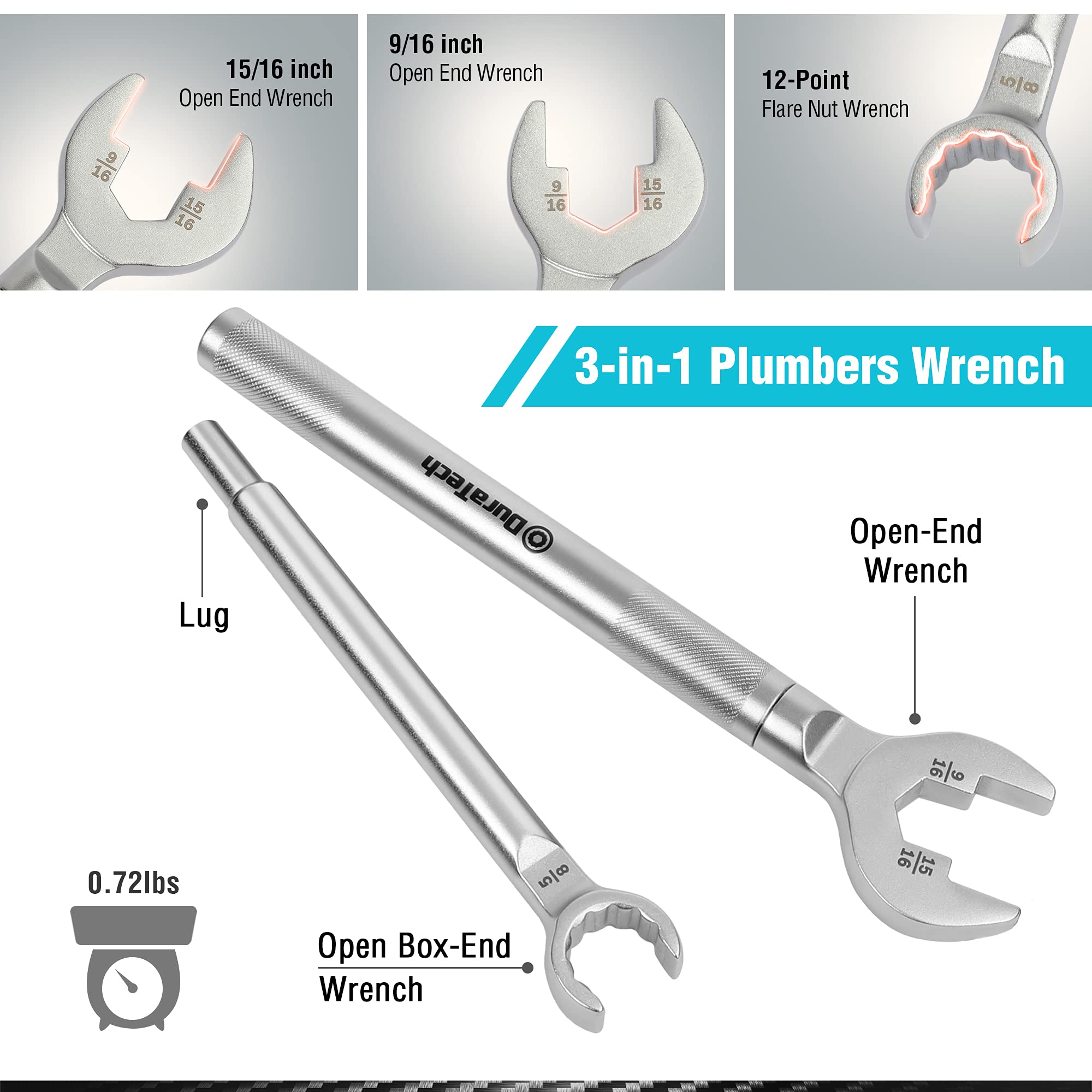 DURATECH 4-way sillcock key with multiple valve sizes