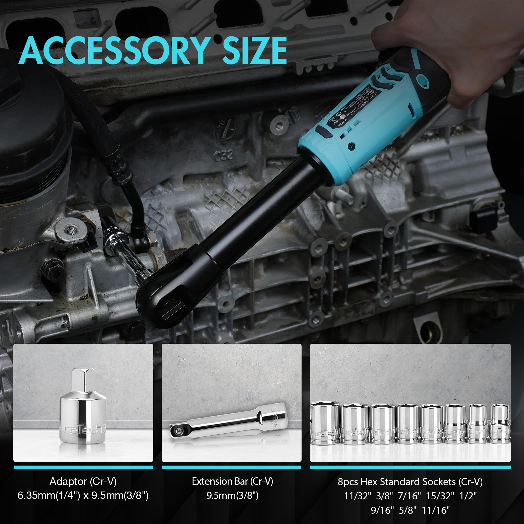 Duratech 44 ft-lbs torque delivers strong tightening.