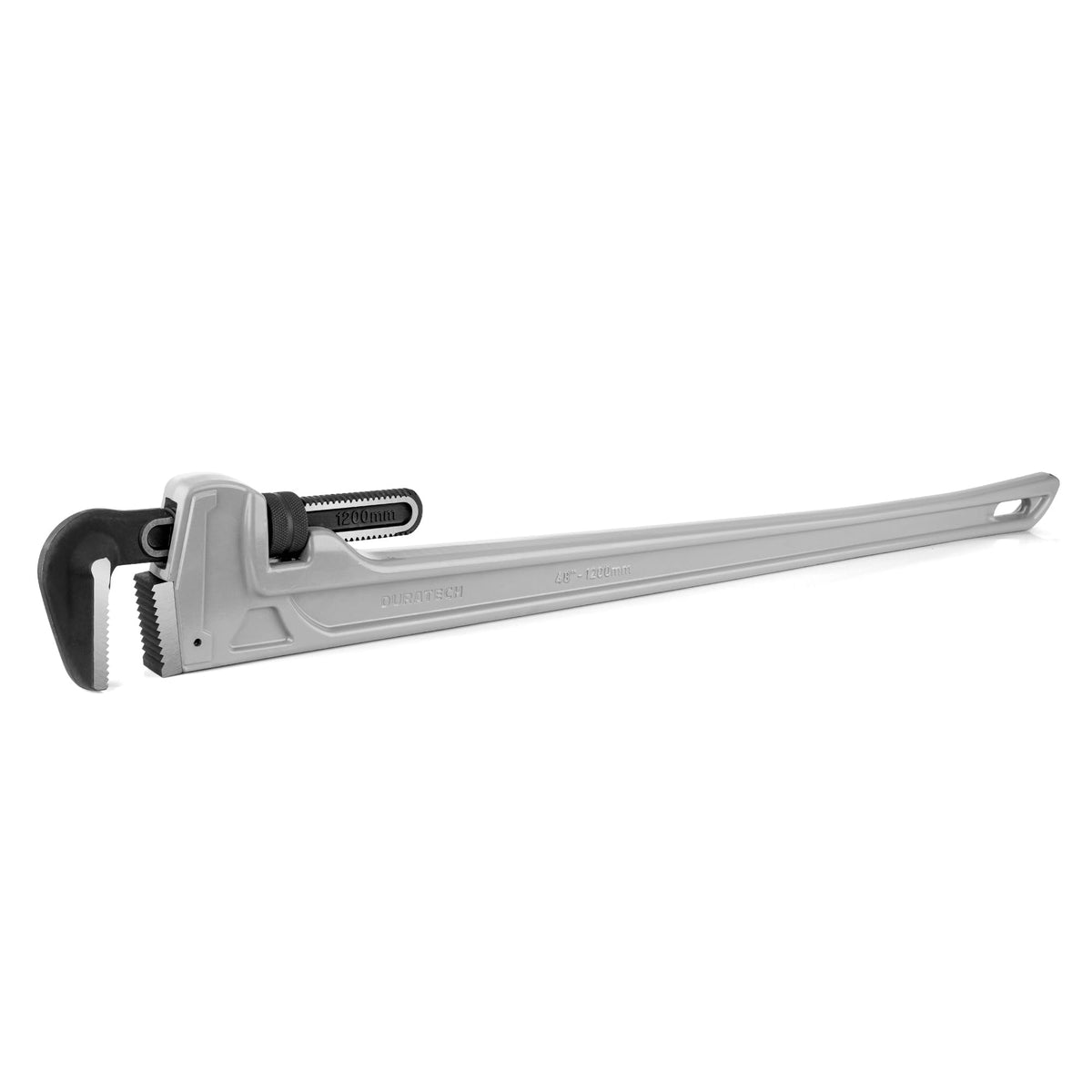 DURATECH 48-inch aluminum pipe wrench with overbite jaws for secure grip.