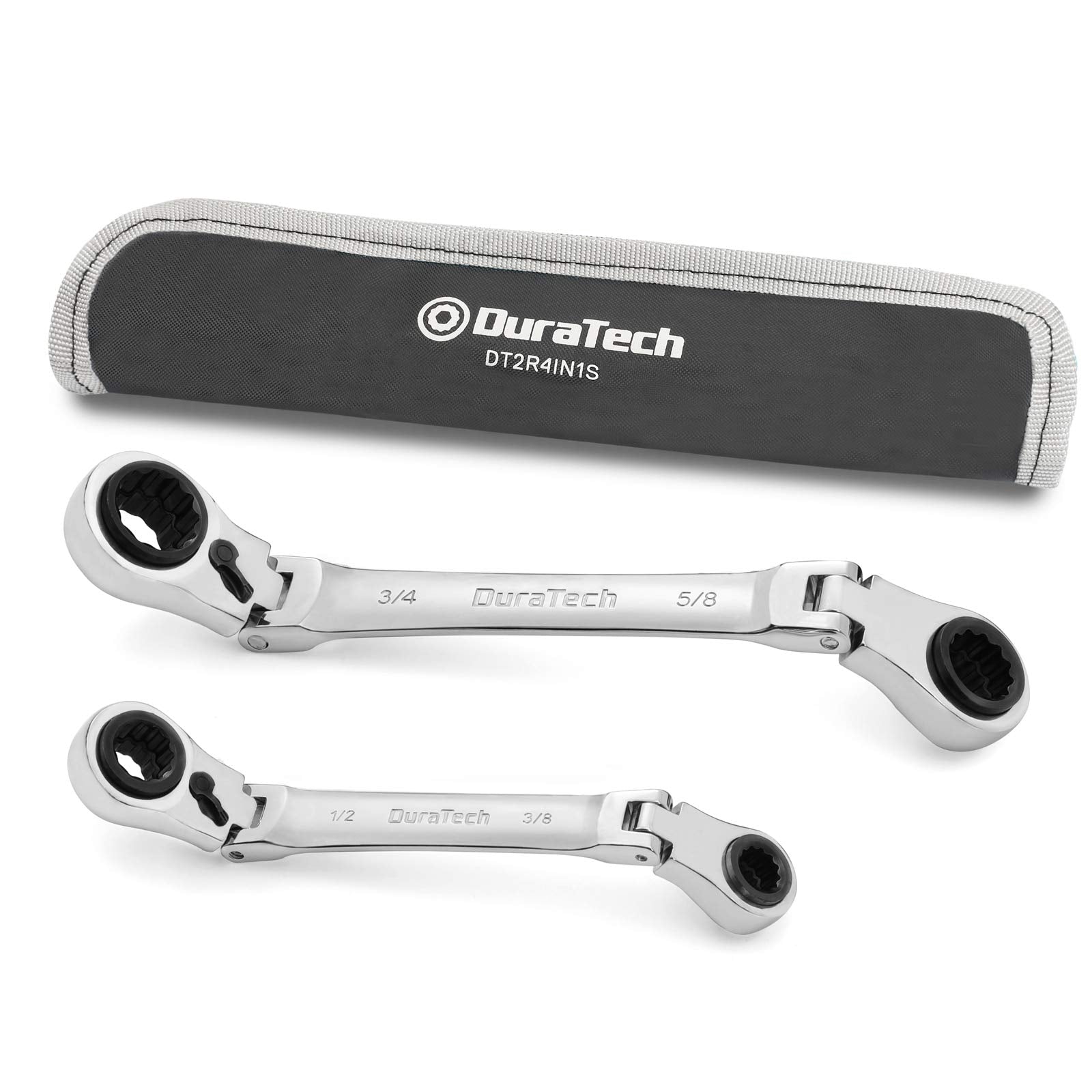 Duratech 4-in-1 flex-head wrenches with rolling pouch for easy transport.