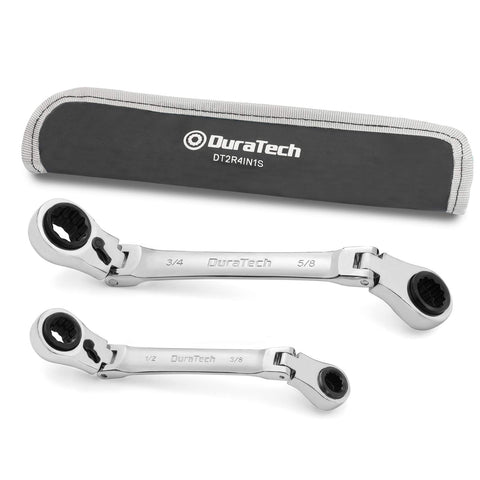 Duratech 4-in-1 flex-head wrenches with rolling pouch for easy transport.