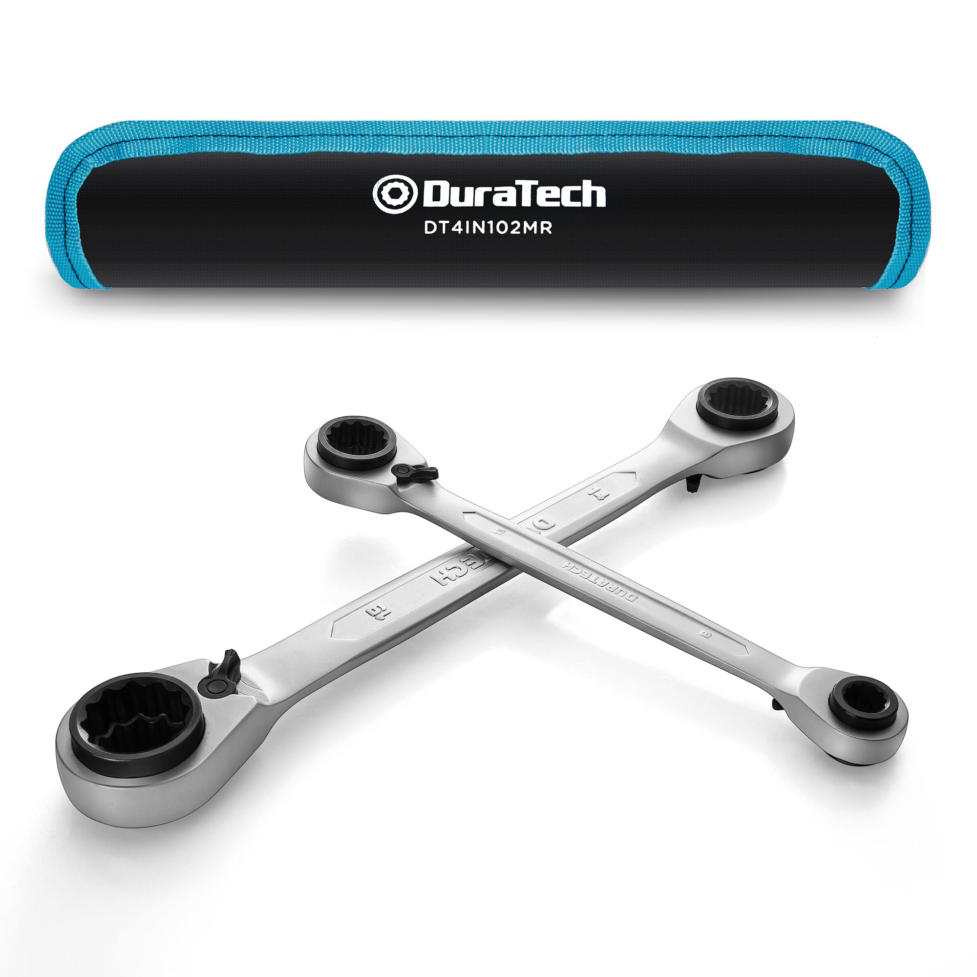 DURATECH 4-in-1 reversible wrench set with multiple sizes for versatile fastener work.