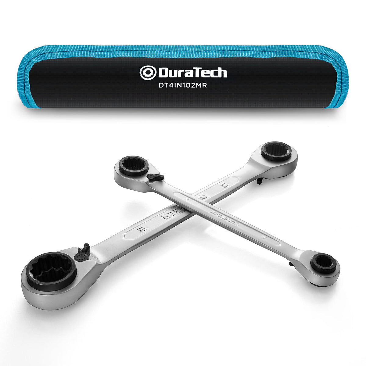 DURATECH 4-in-1 reversible wrench set with multiple sizes for versatile fastener work.