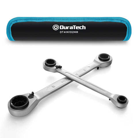 DURATECH 4-in-1 reversible wrench set with multiple sizes for versatile fastener work.