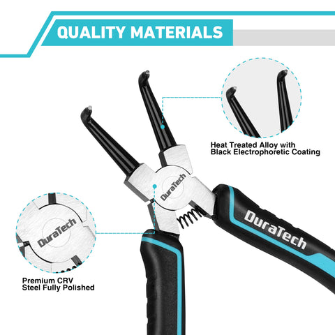 DuraTech snap ring pliers set with straight external tips for secure removal