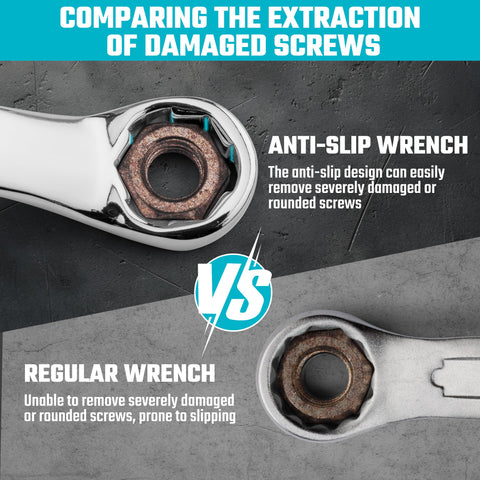 DURATECH 50-degree offset wrench demonstrates extra clearance in tight spots.