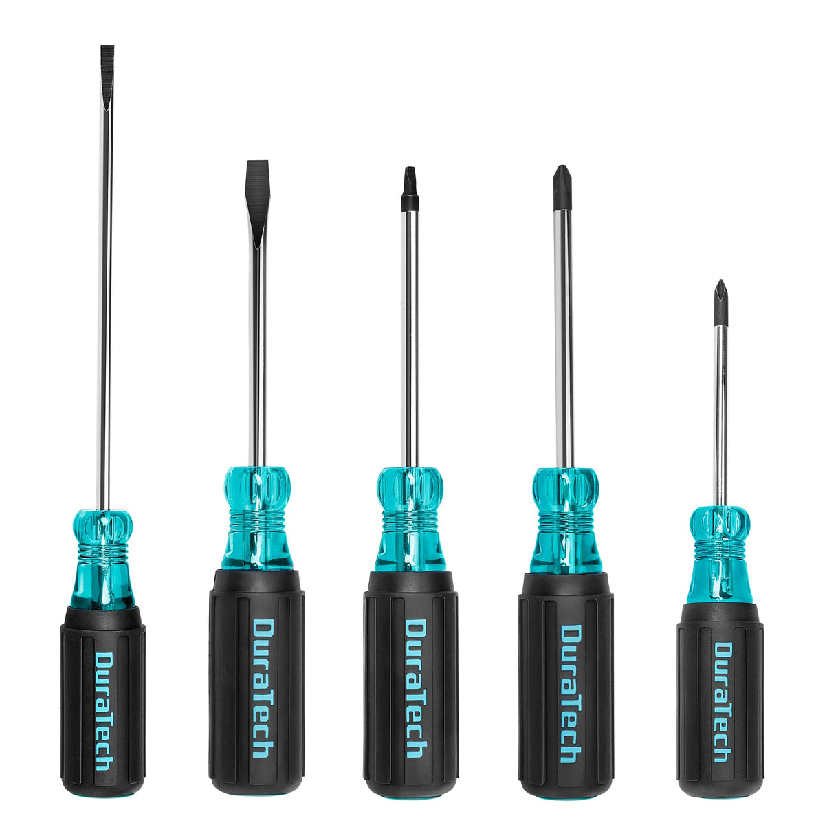 DURATECH 5-piece S2 steel screwdriver set with PH1 PH2 tips for durable professional use.