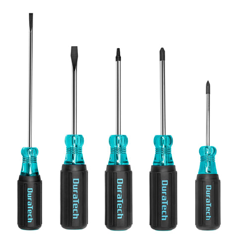 DURATECH 5-piece S2 steel screwdriver set with PH1 PH2 tips for durable professional use.
