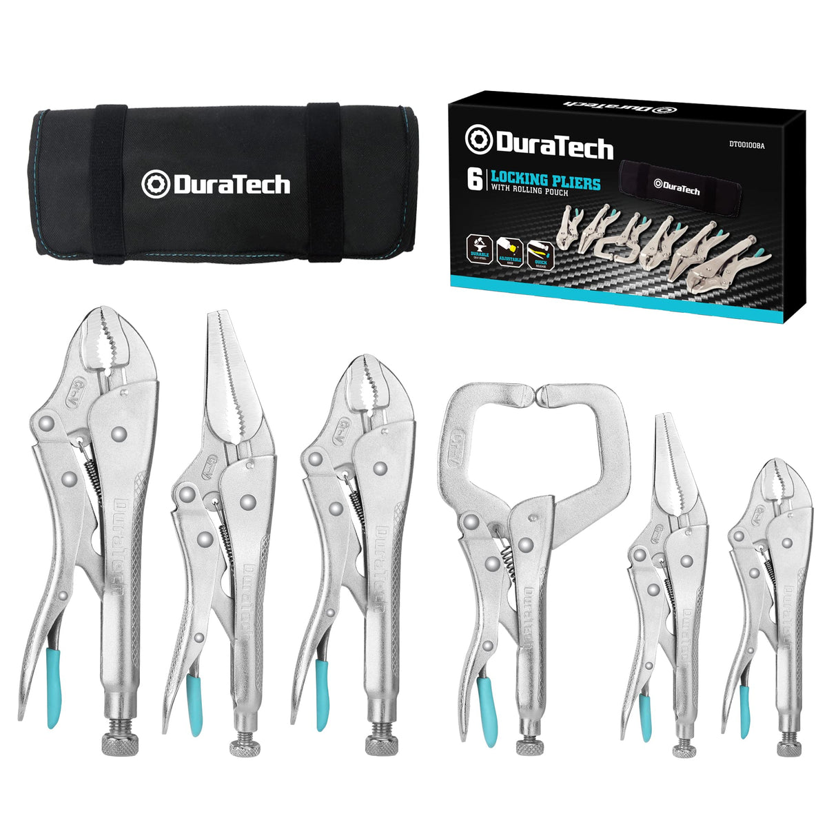 Duratech 6-1/2-inch long nose locking pliers provide precise gripping in tight spaces.