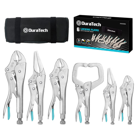 Duratech 6-1/2-inch long nose locking pliers provide precise gripping in tight spaces.