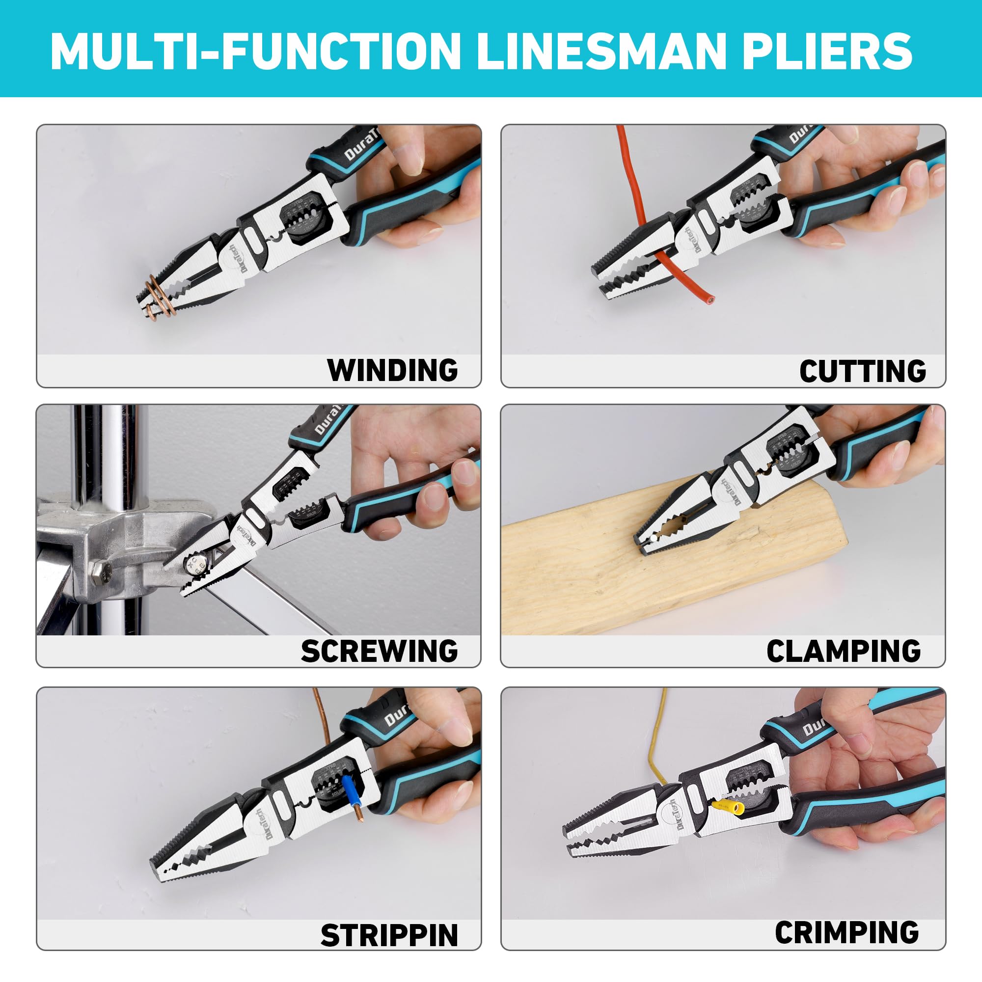 Duratech linesman pliers cutting edge close-up shows sharpness for efficient cuts