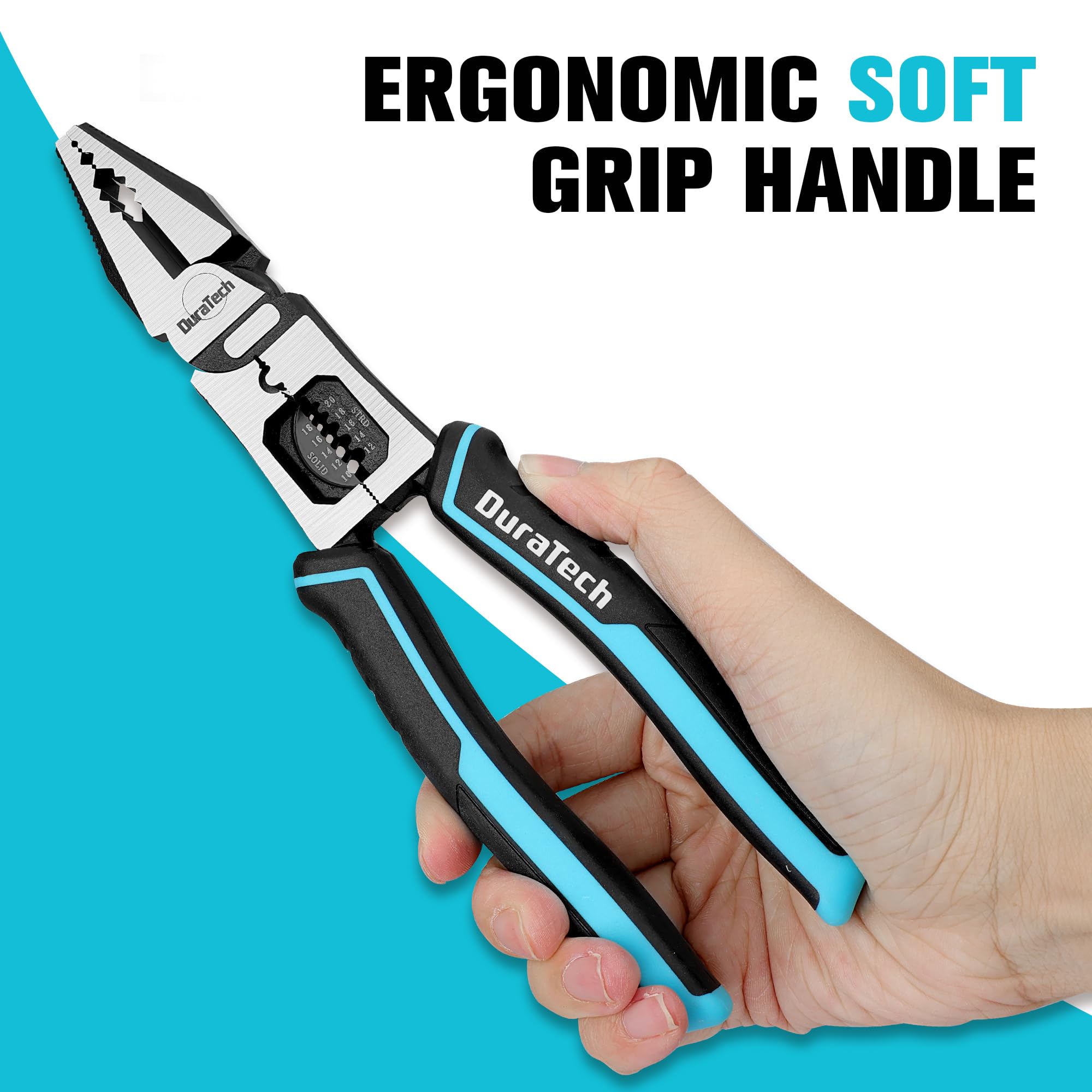 Duratech ergonomic handle close-up highlighting non-slip grip reduces fatigue
