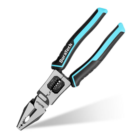 Duratech 6-in-1 linesman pliers open jaw for versatile grip and cutting