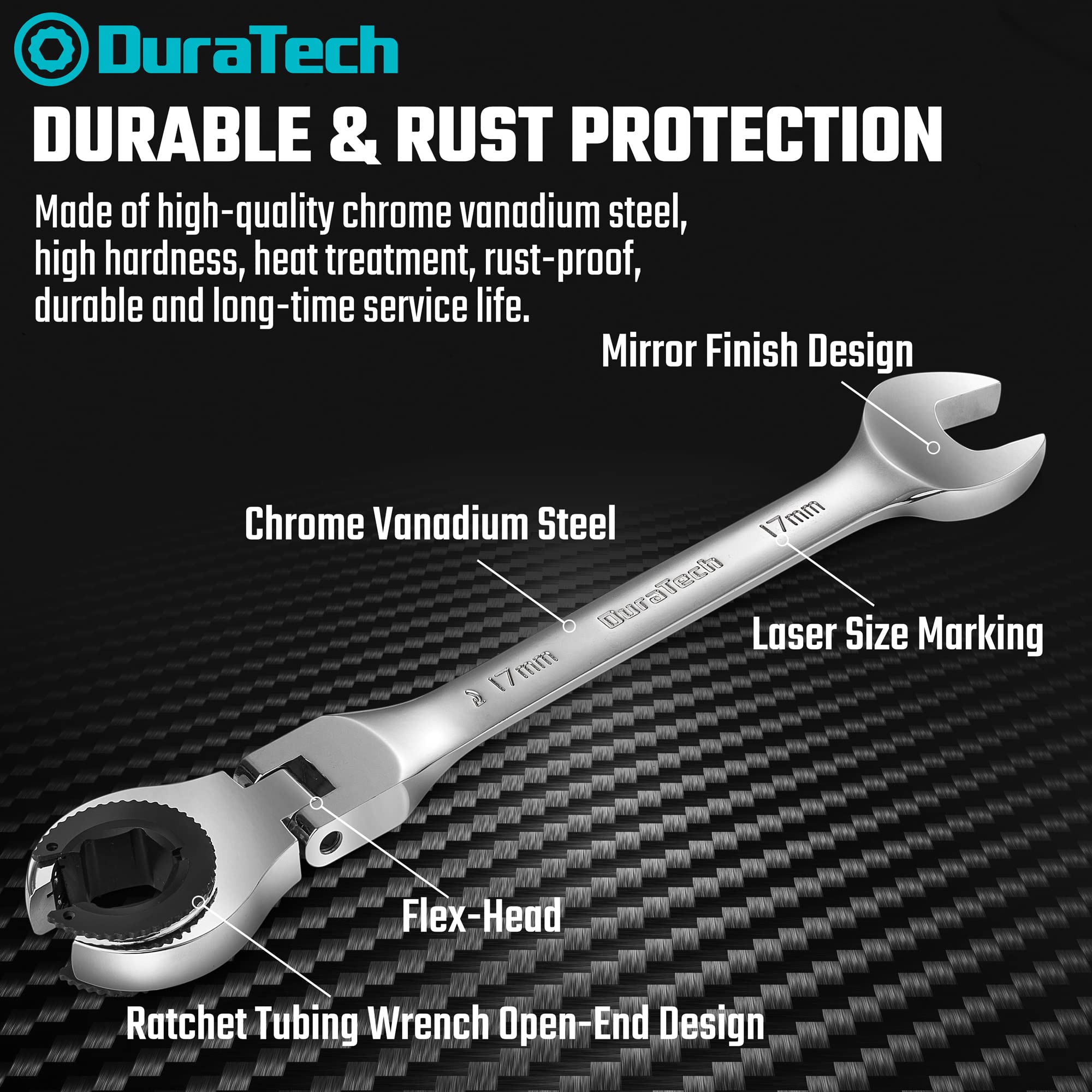 DURATECH 15mm mirror polished wrench resisting rust in workshop