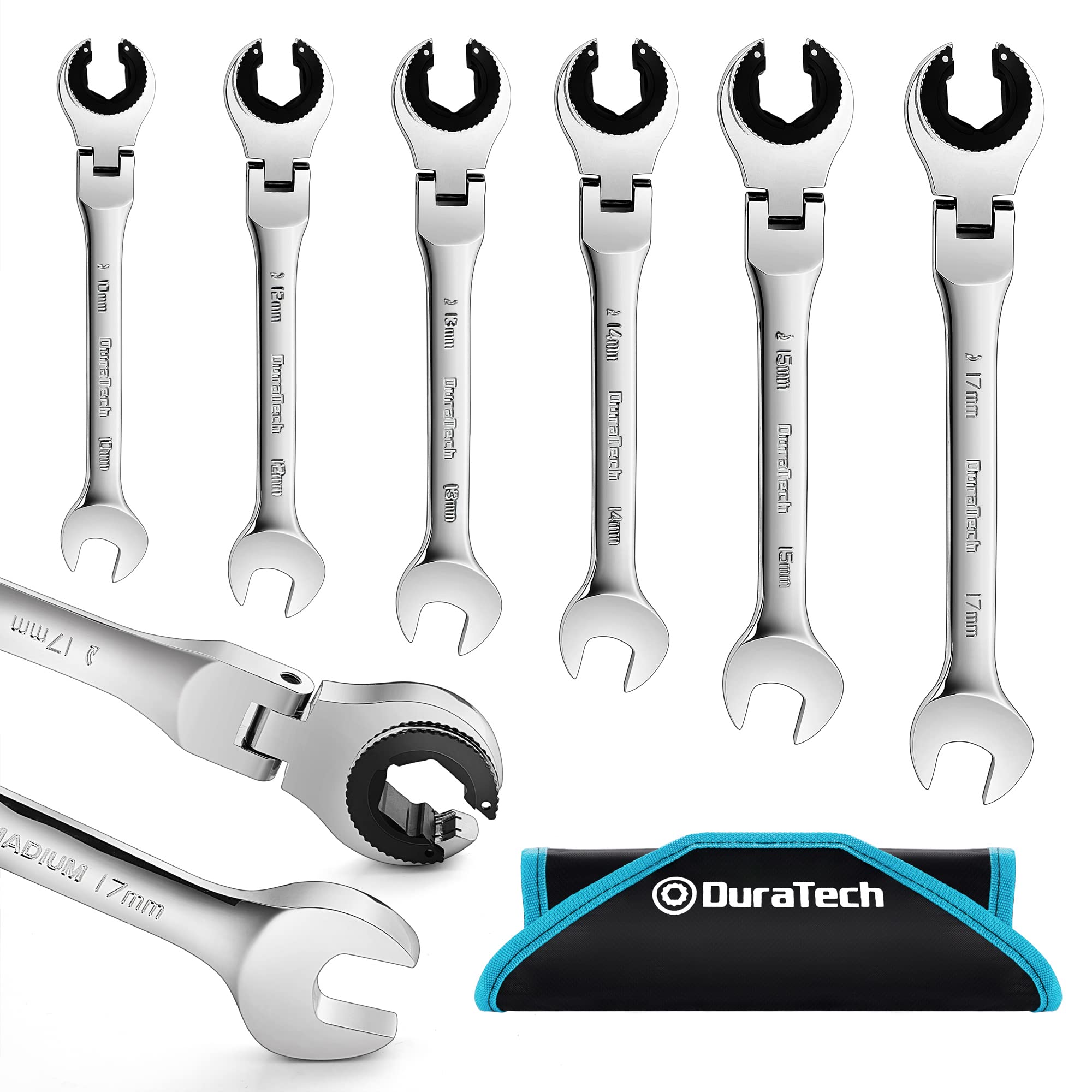 DURATECH 10mm open flex head wrench in use for tight spaces and precision