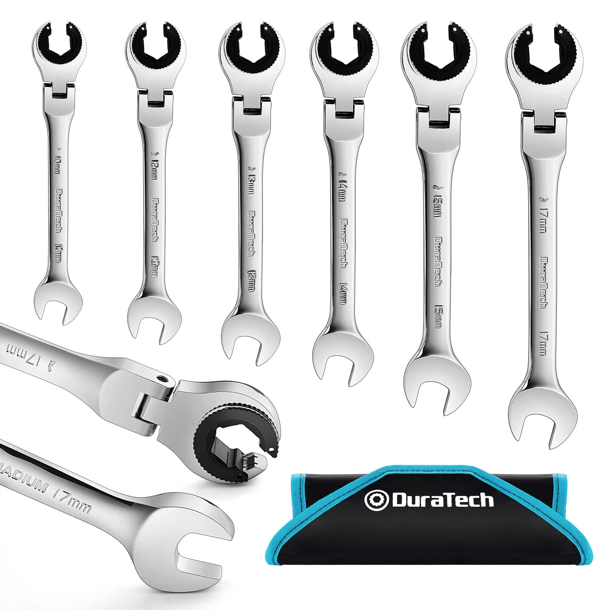 DURATECH 10mm open flex head wrench in use for tight spaces and precision