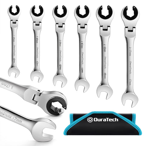 DURATECH 10mm open flex head wrench in use for tight spaces and precision