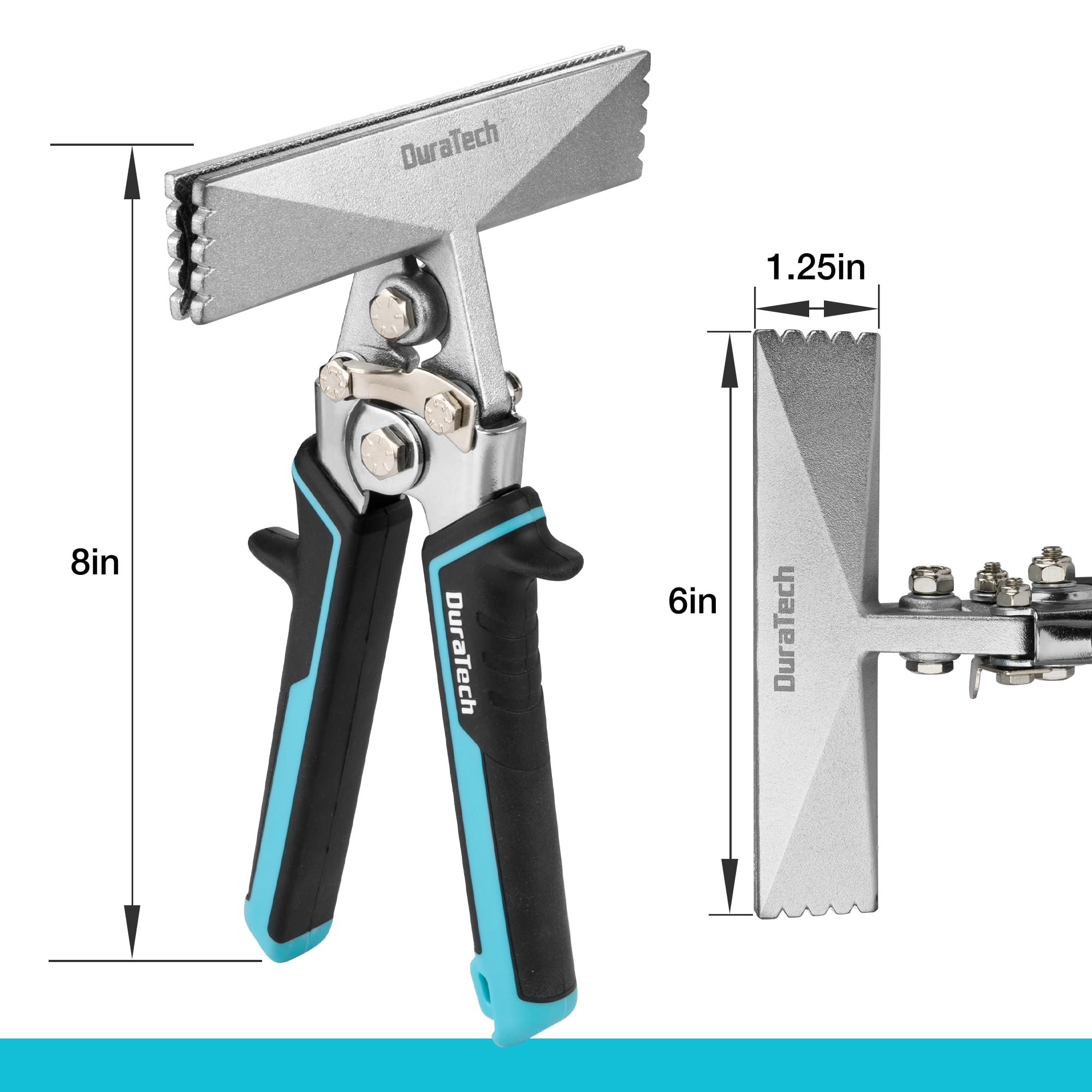 DURATECH bender jaws closeup highlighting 1/4 inch notches for precise clamping.