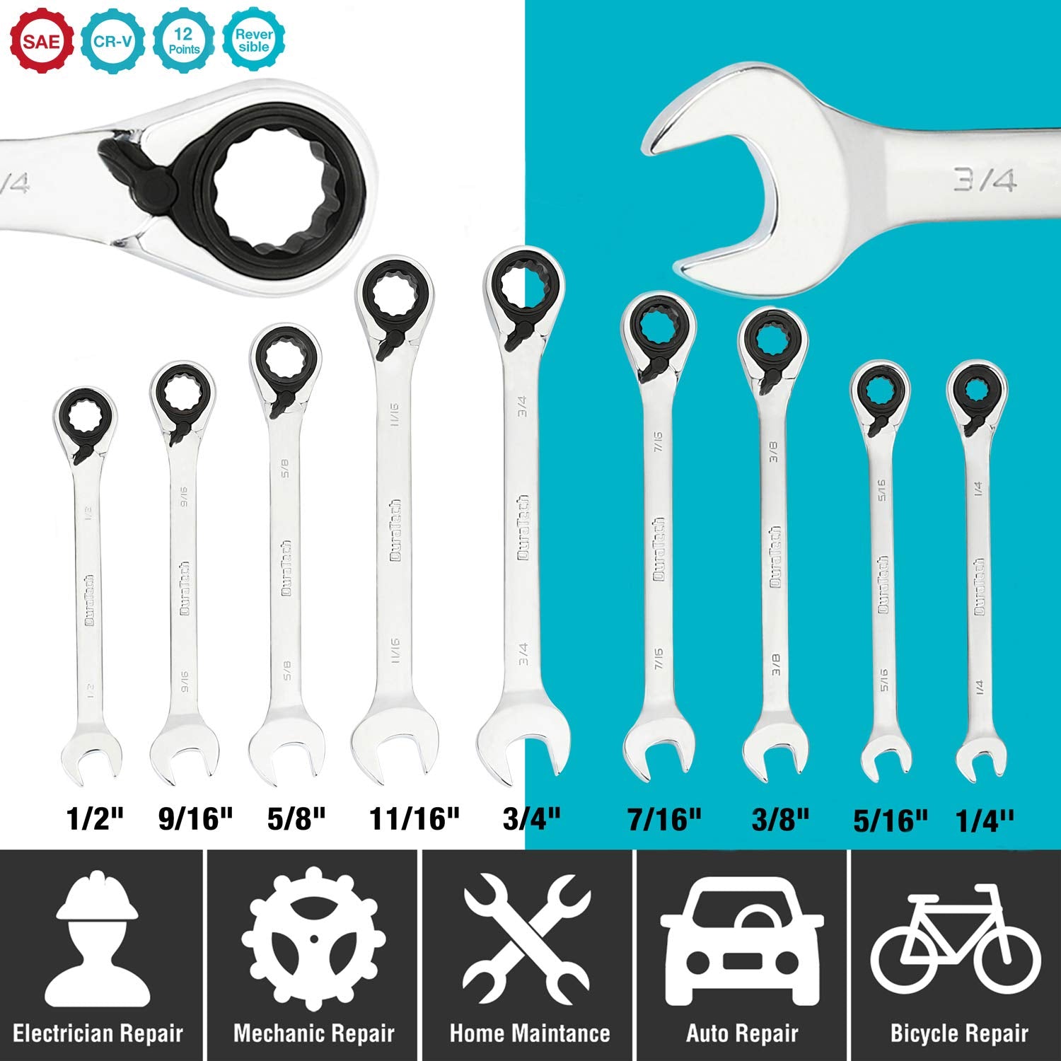DURATECH 72-tooth ratchet gear enables smooth engagement in tight spaces