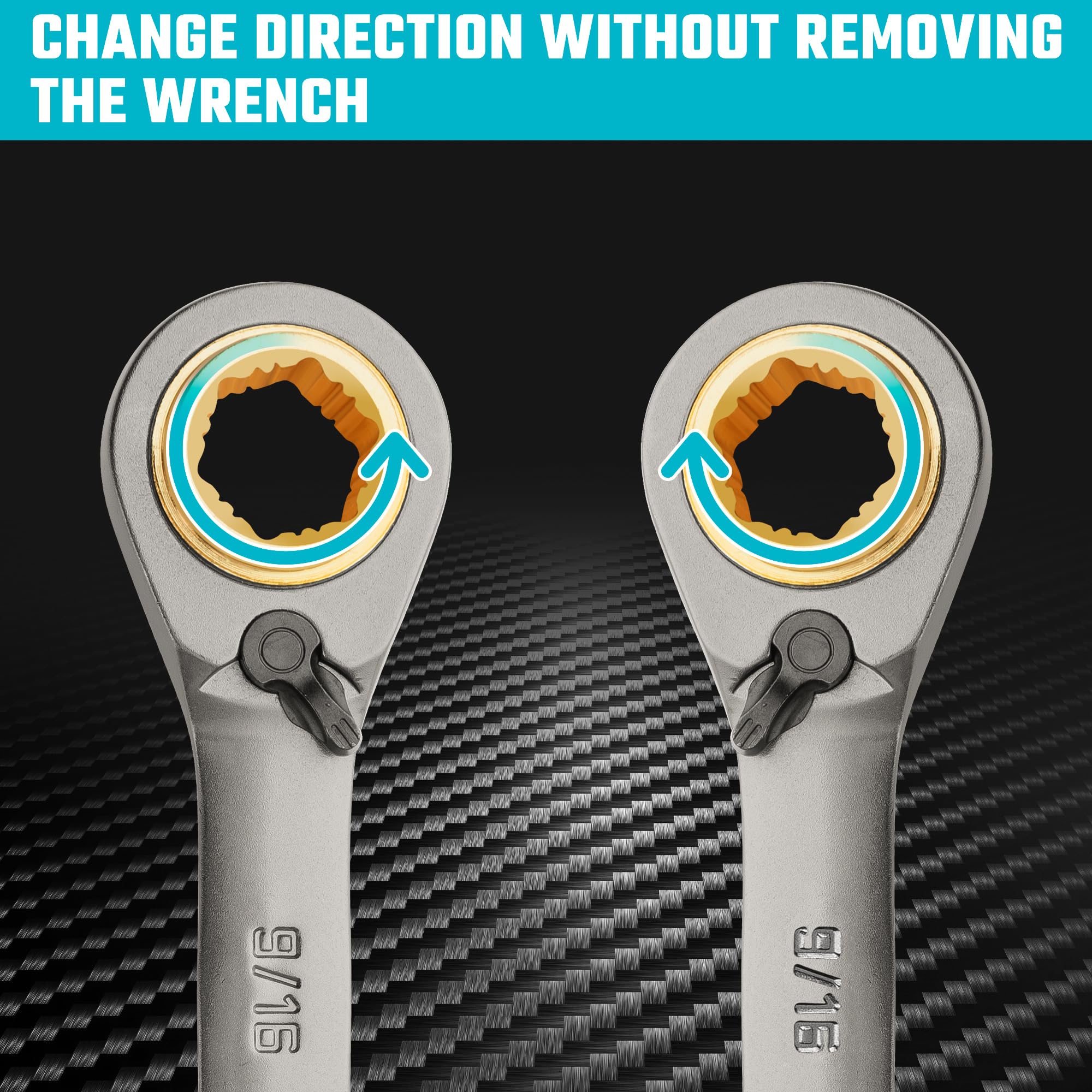 DURATECH 72-tooth ratchet delivers smooth operation in tight spaces.