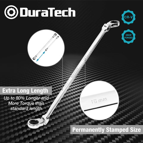 DURATECH 72-tooth ratchet gear supports smooth operation in cramped spaces.