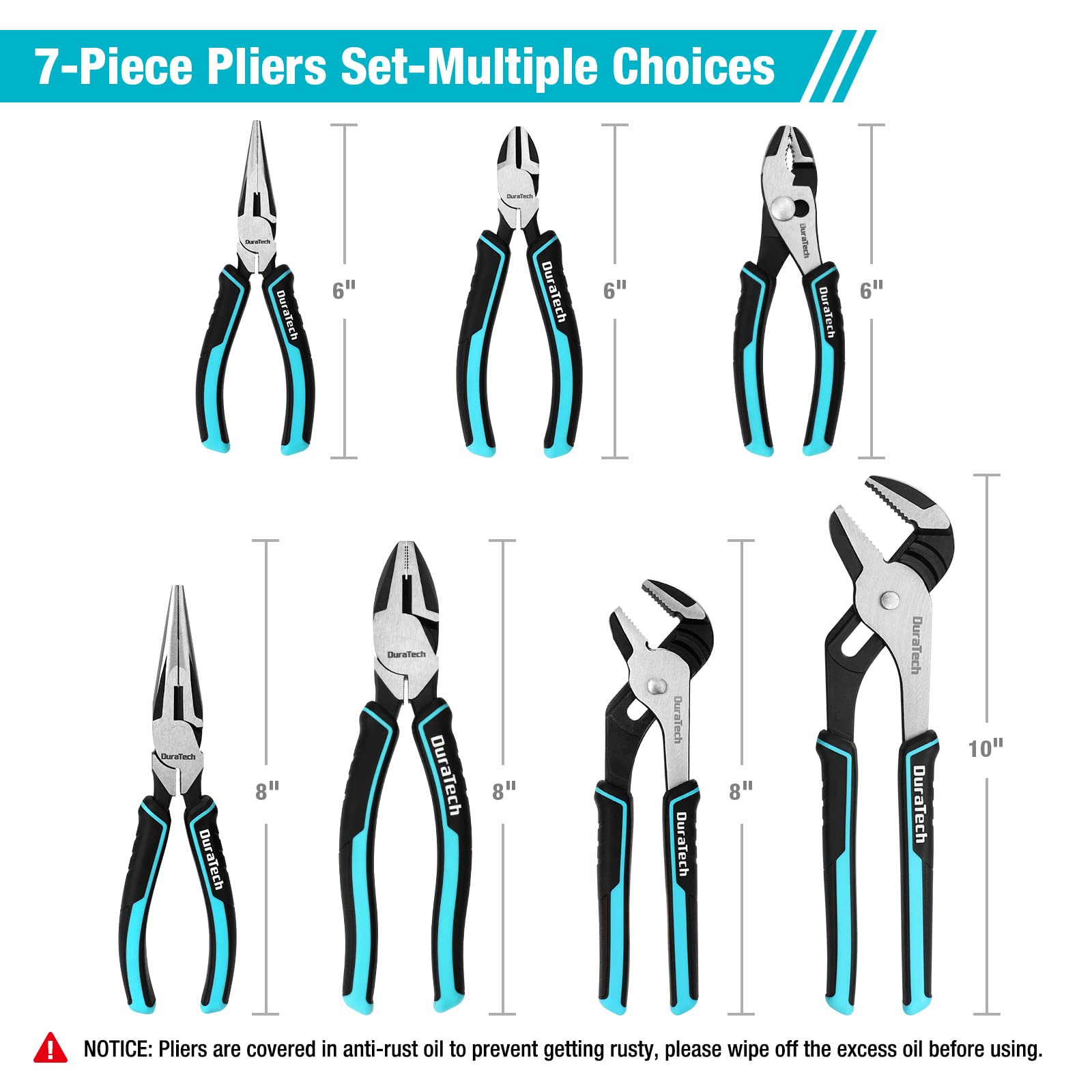 DURATECH 8-inch groove joint pliers featuring rust-resistant chrome finish.