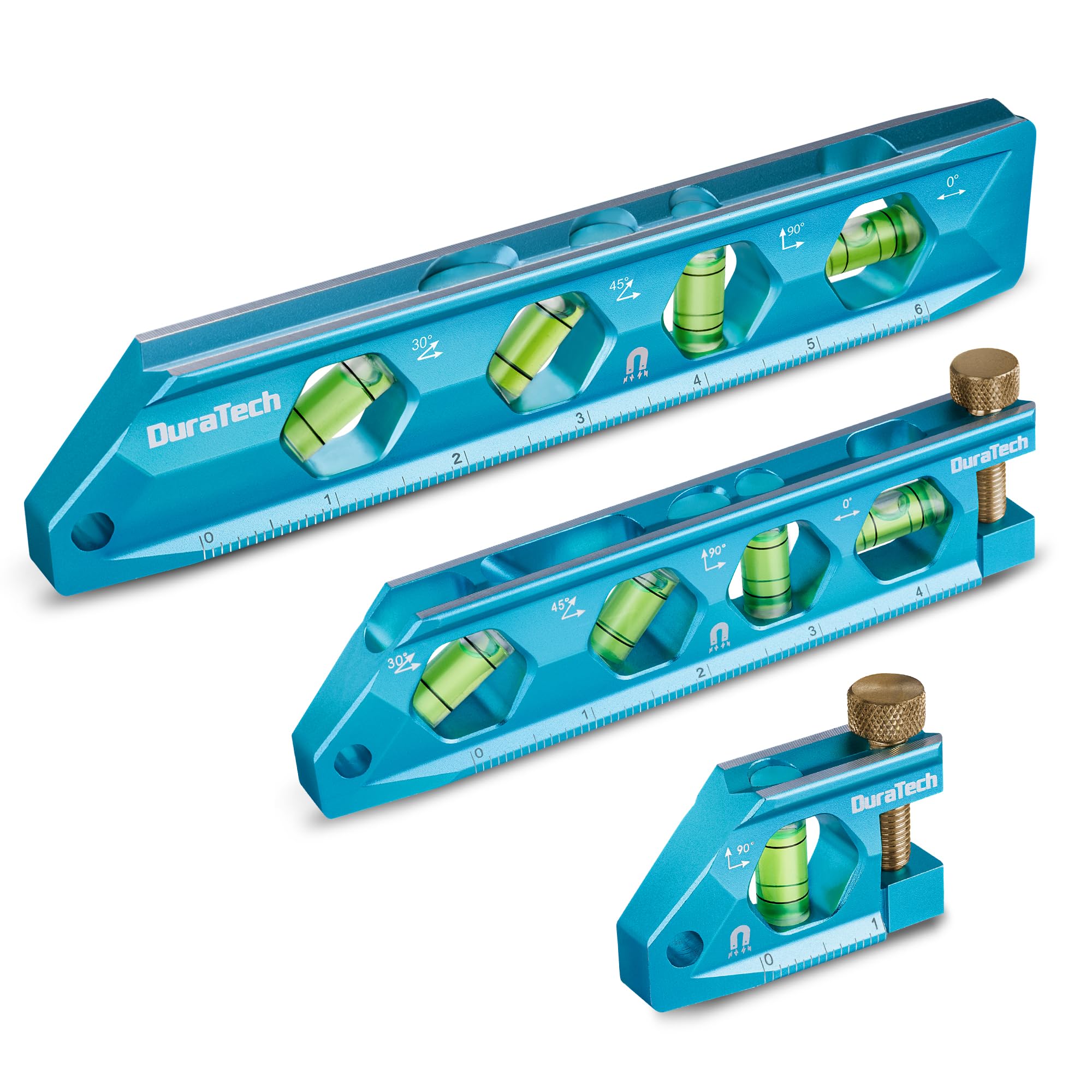 DURATECH 8-inch level with magnetic base for hands-free alignment on metal surfaces.
