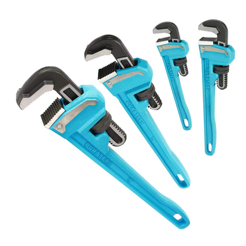 DURATECH 8in pipe wrench jaw close-up for precise grip in confined spaces.