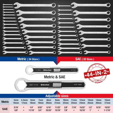 DURATECH 8-inch universal wrench handles SAE and metric nuts and bolts with ease.