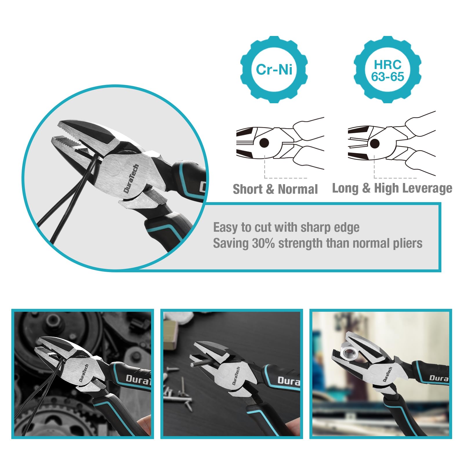 DURATECH 8-inch groove joint plier with robust jaw alignment.