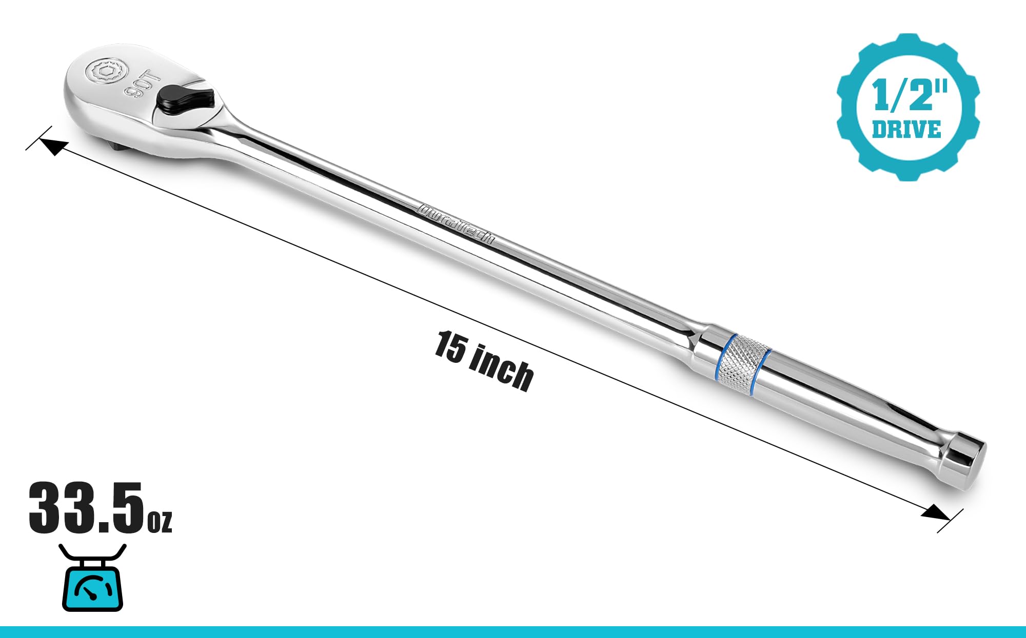 DURATECH 90-tooth ratchet gear enabling small swing arc for tight access